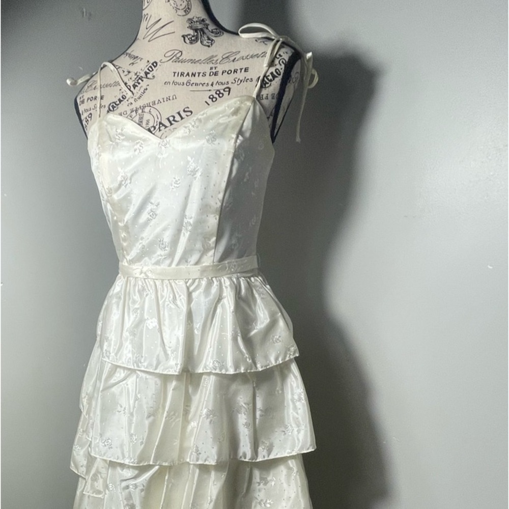 RARE Vintage 1970s Dress Layered Tiered Ruffle midi wedding cottage core